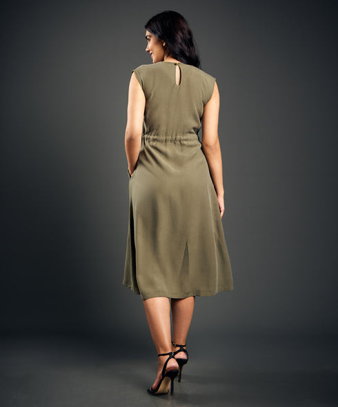Brown Linen Midu Dress